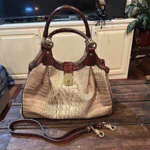 Brahmin Elisa Satchel Shoulder Bag Handbag Large Leather Removable Strap